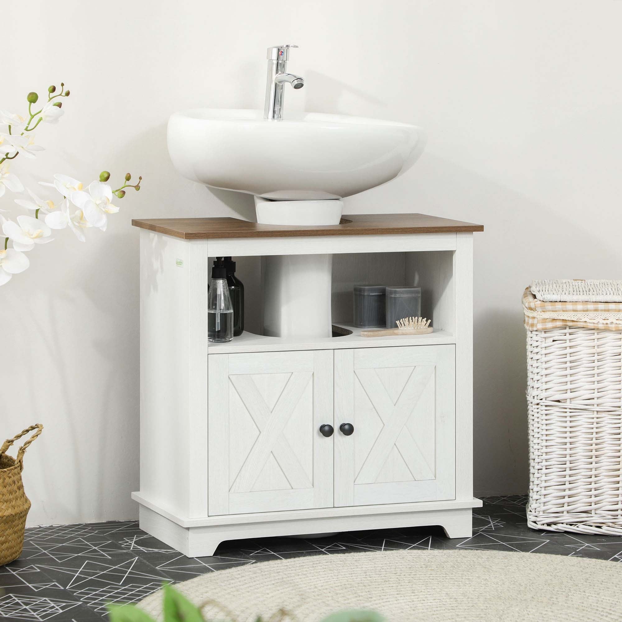 Farmhouse Under Sink Pedestal Vanity Storage Cabinet,without sink