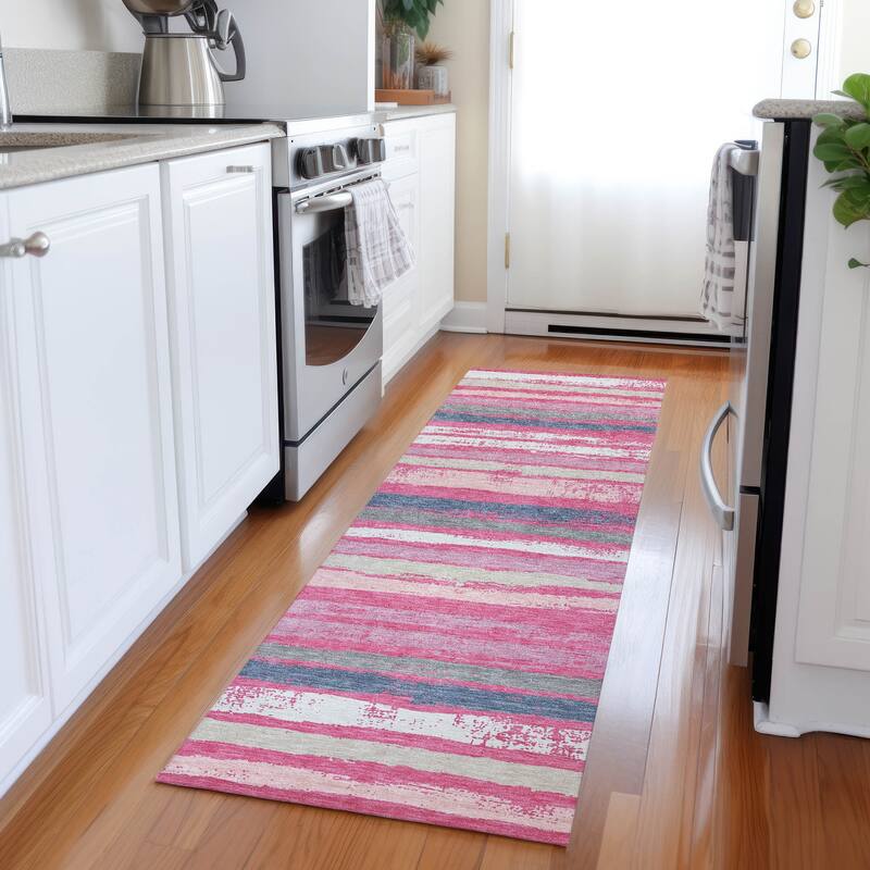 Machine Washable Indoor/ Outdoor Chantille Stripe Rug