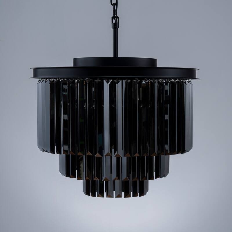 6-Lights Modern 3-Tier Round Fringe Crystal Chandelier - W 20"