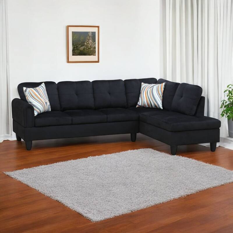 KISRAIS 97" Wide 2-Piece Flannel Sectional Sofa for Small Spaces - Black Flannel - Right Facing