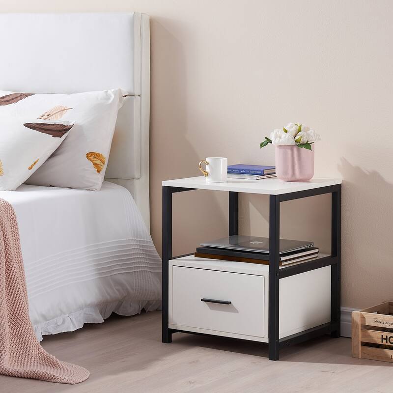 VECELO Nightstand Set of 1/2, Modern Square Side End Table, Living Room, Study Metal Frame