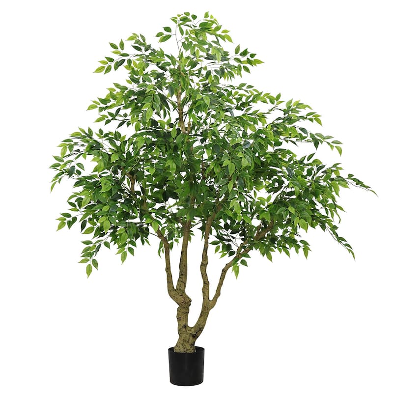 7ft Tall Artificial Banyan Tree With Natural Trunk And Realistic Silk Leaves, Large Imitation Potted Green Plant, 1pc/Set