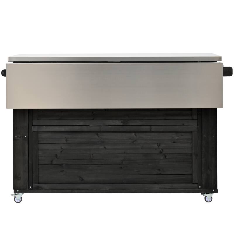 GDFStudio - Outdoor Fir Wood Kitchen Island with Stainless Steel Top