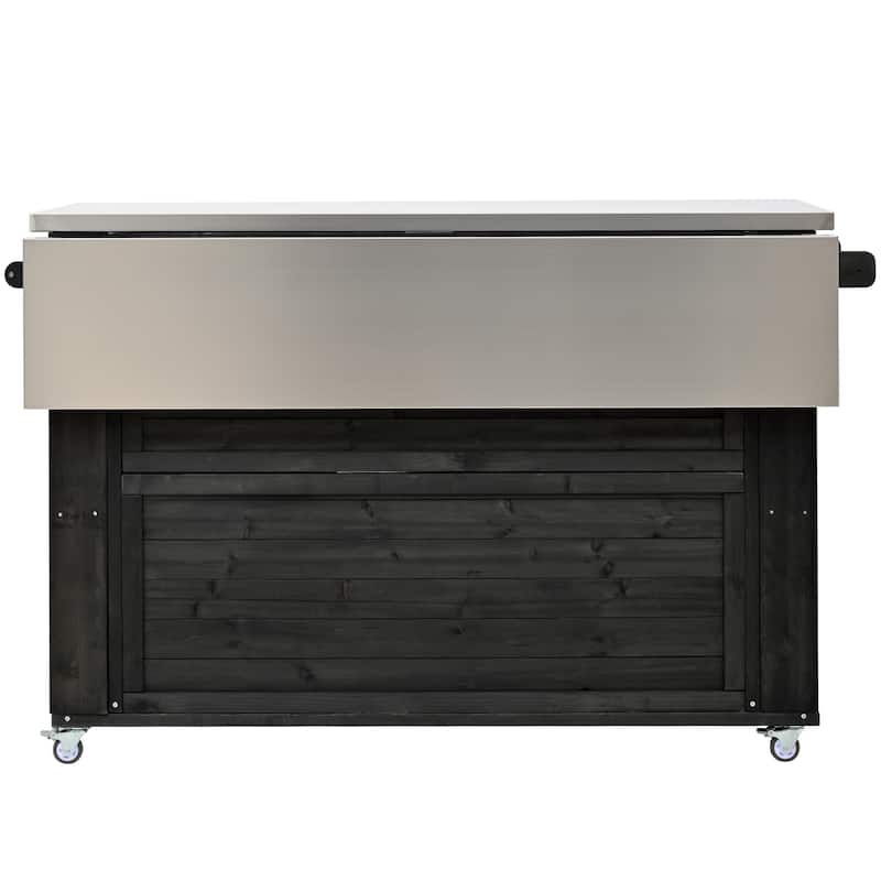 Outdoor Kitchen Island with Foldable Stainless Steel Top & Bottle Opener, Fir Wood Kitchen Island with Shelves and Towel Racks