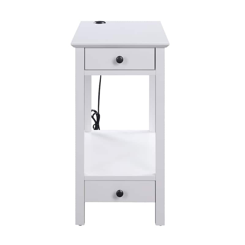 Wooden Frame Side Table with 2 Drawers and 1 Bottom Shelf, White