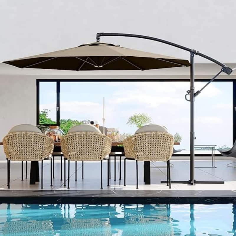 10' Cantilever Large Parasol with Cross Base, Navy - Tan