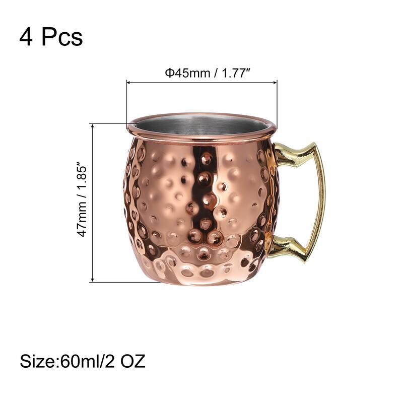 Copper Mugs 60ml/2 OZ Mini Hammered Cocktail Mugs, 4Pcs Rose Gold - Rose Gold - Rose Gold
