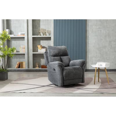 Dark Gray Chenille Glides Swivel Rocker Recliner Chair, Adjustable Manual Reclining, Thick Cushions and Soft Armrests