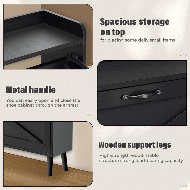 20 Pairs Shoe Storage Cabinet Wood Shoe Shoe Racks Organizer Boxes with 2 Flip Drawers for Entryway