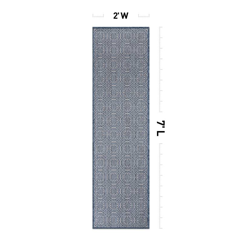 World Rug Gallery Transitional Floral Circles Textured Flat Weave Indoor/Outdoor Area Rug