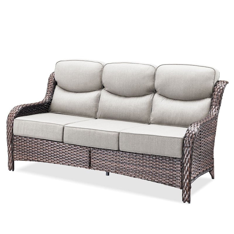 Arcadia 3-Seat Handwoven Wicker Patio Sofa with 6-Inch Thick Cushions