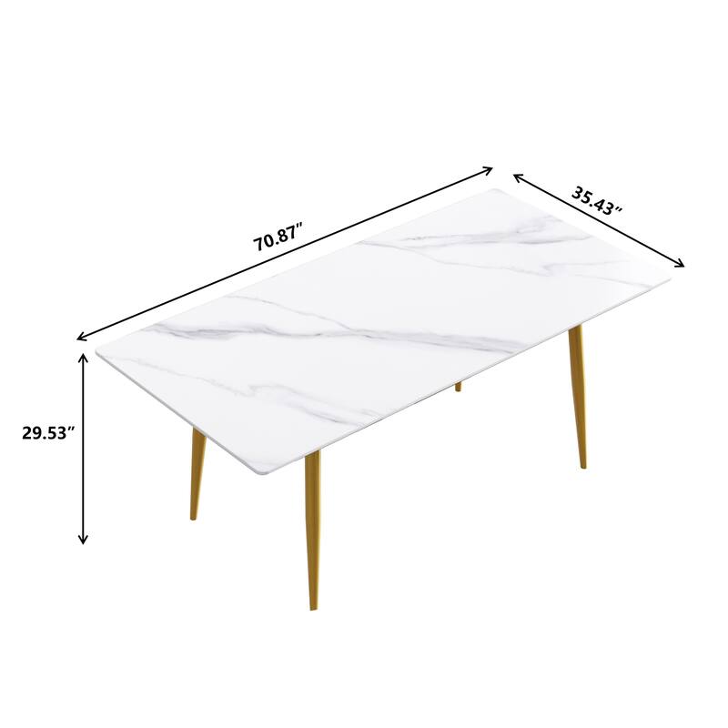 71" Modern Dining Table with Rectangular Marble Tabletop,Carbon Steel Legs