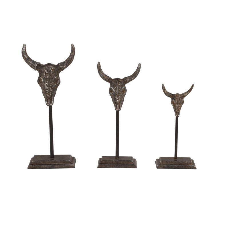 Metal Bull Head Decorative Sculpture - Set of 3 Gray - Roche River Decor