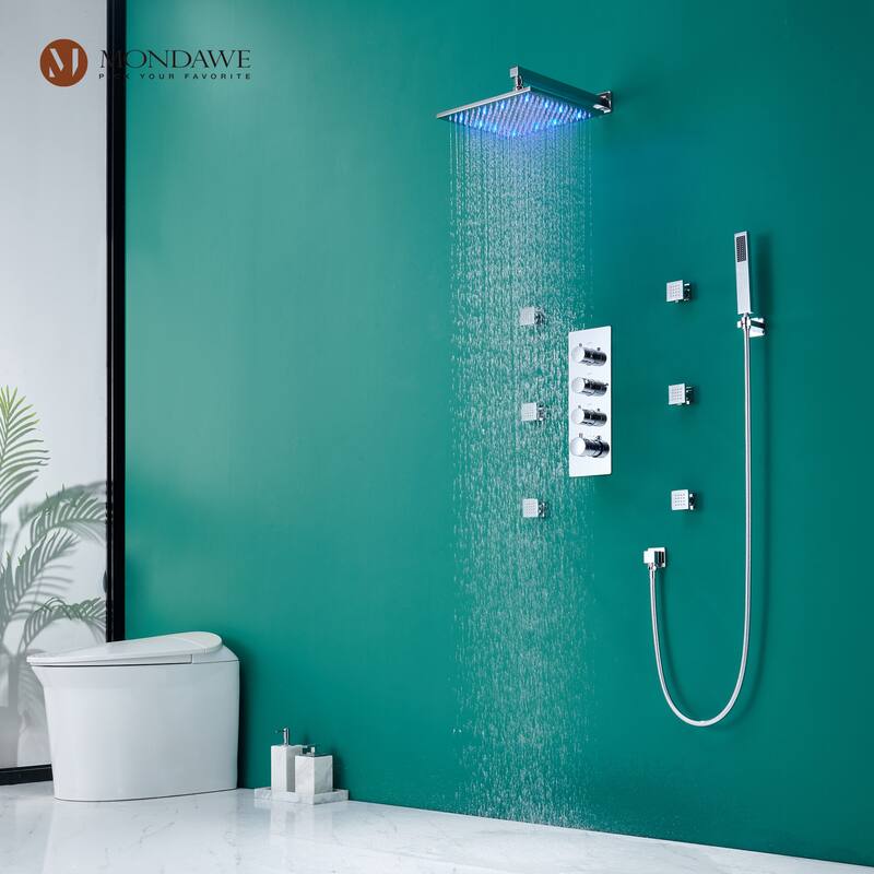 3 Functions Thermostatic LED Light Wall Mounted Shower System