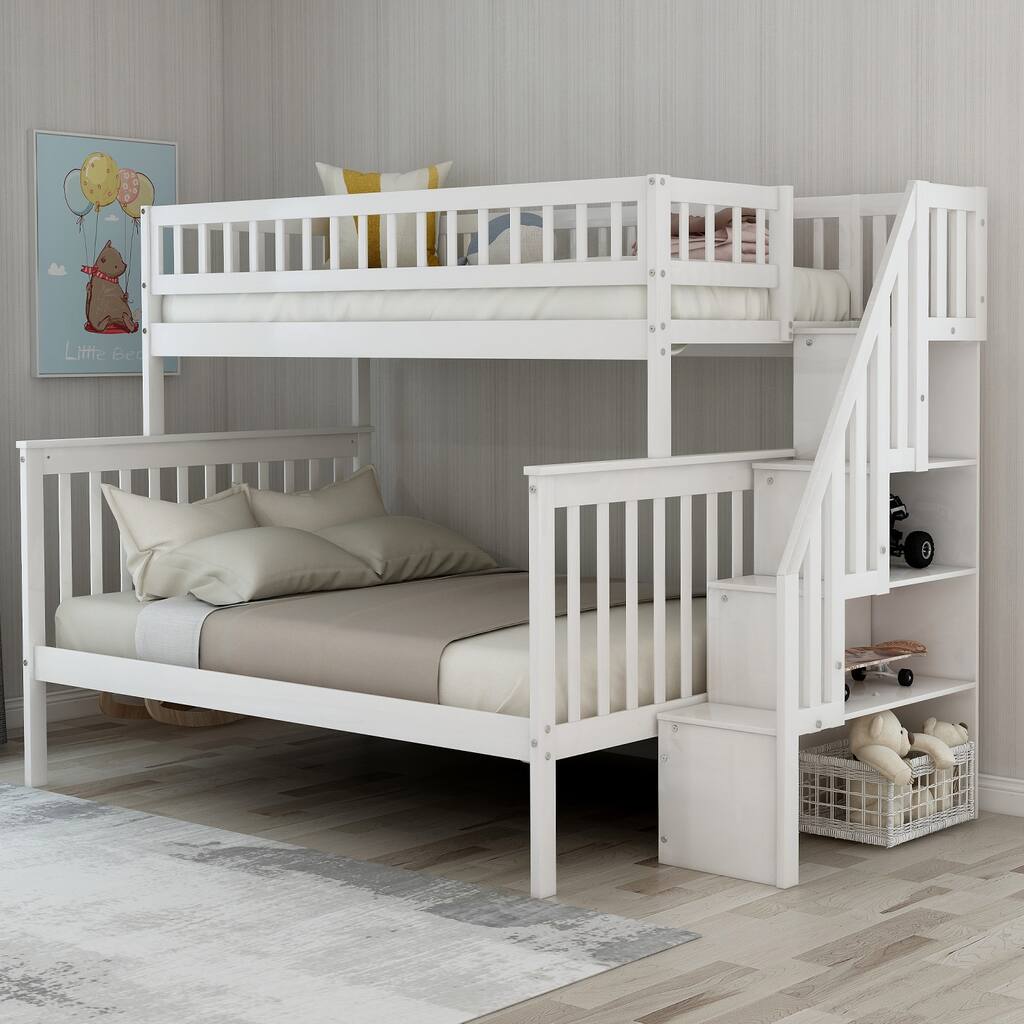 Nestfair Twin Over Full Stairway Bunk Bed with Storage - Overstock ...