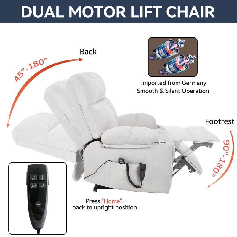 Roomfitters Dual Motor Power Lift Recliner Chair with Heat Massage Oversized Infinite Position Sofa with Cup Holders