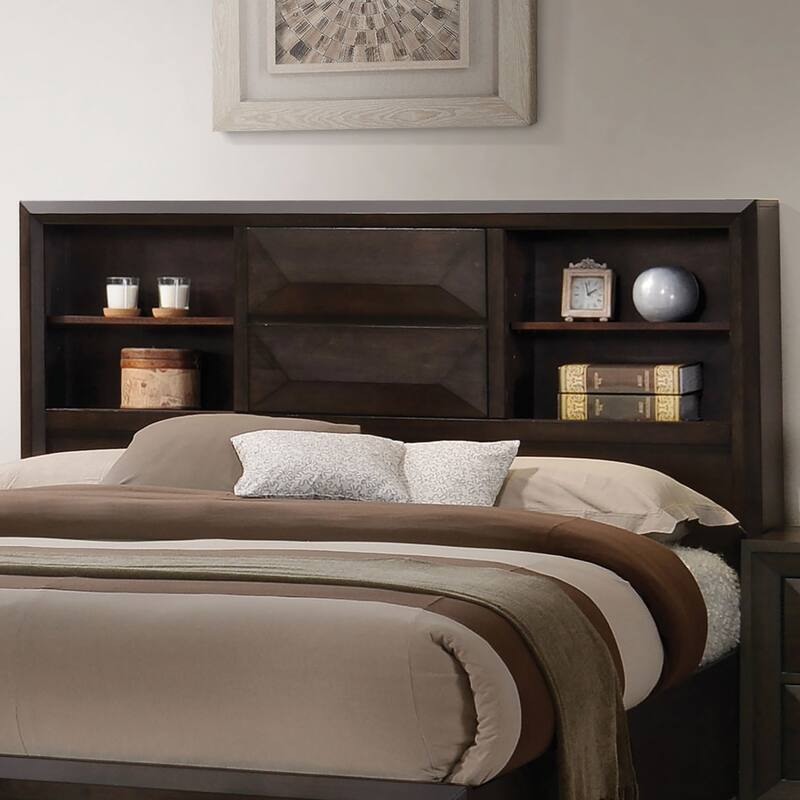 Furniture of America Zuloey Transitional Espresso Wood Bookcase Headboard Platform Bed with Footboard Storage Drawers