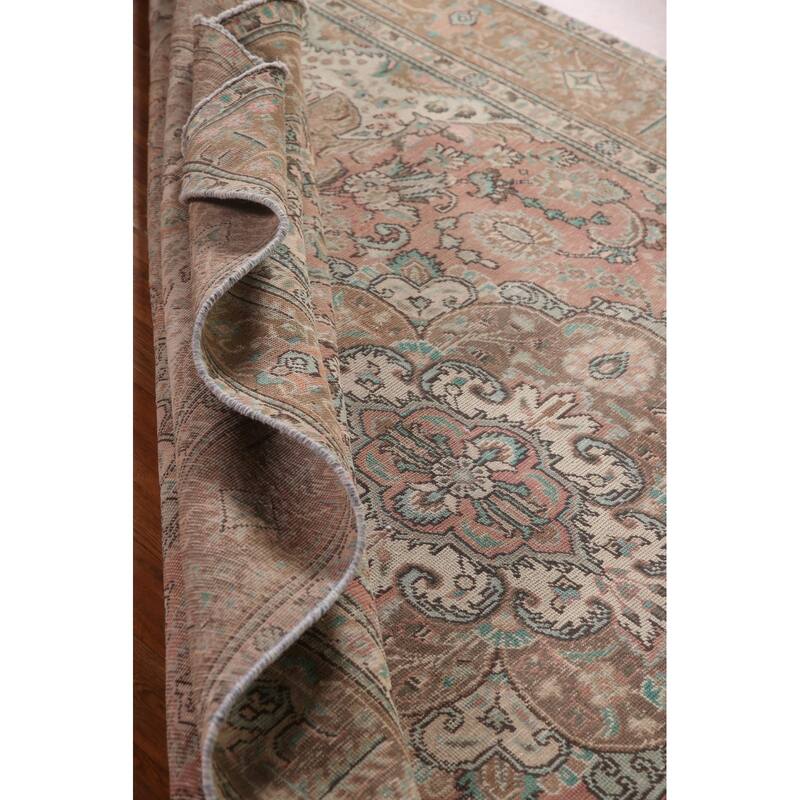 Pink Tabriz Persian Vintage Area Rug Hand-Knotted Wool Carpet - 6'3"x 9'2"