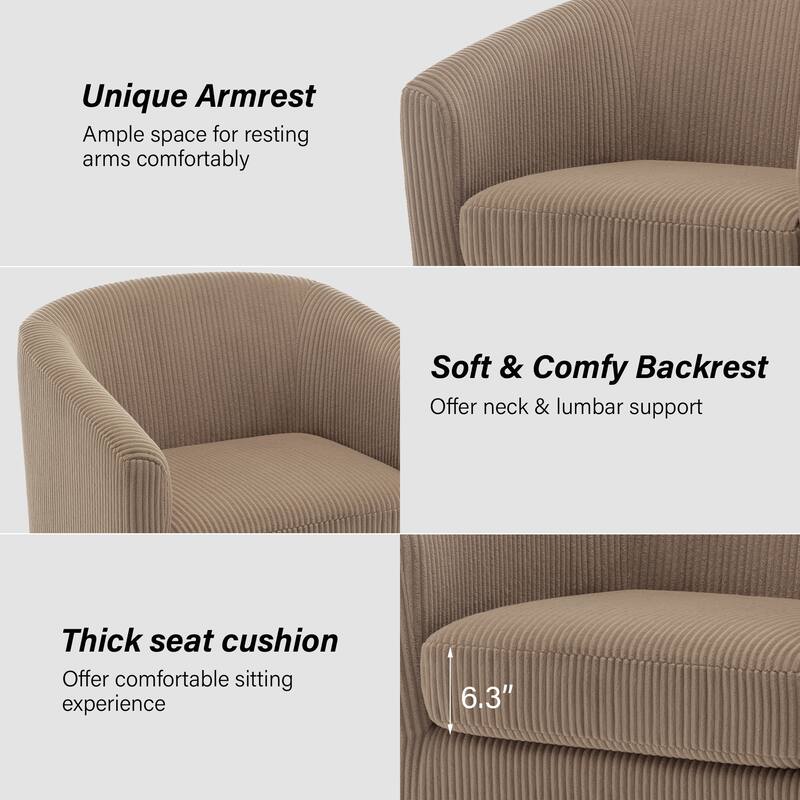 Corduroy Upholstered Swivel Barrel Chair (Set of 2)