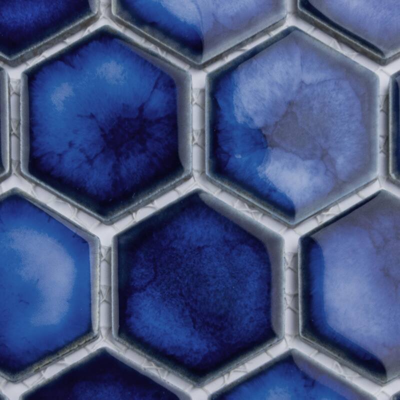 Merola Tile Hudson Due 2" Hex Sapphire 10-7/8" x 12-5/8" Porcelain Mosaic Floor and Wall Tile
