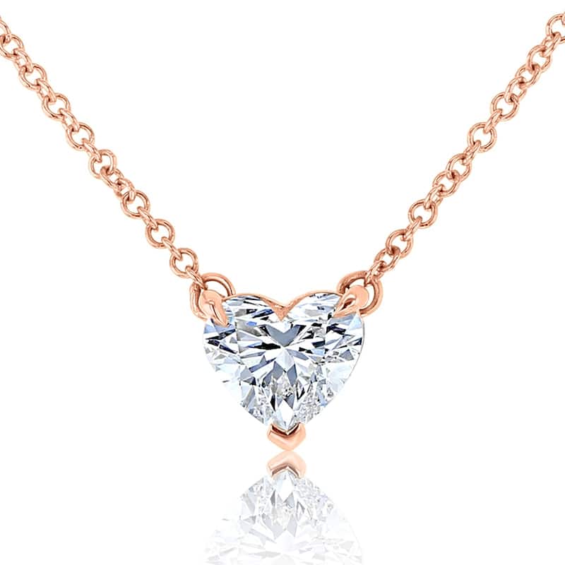 Kobelli 1, 2, or 3 Carats Heart Lab Grown Diamond Certified 14k Gold Solitaire Clover Necklace (EF/VS) - Rose - 1