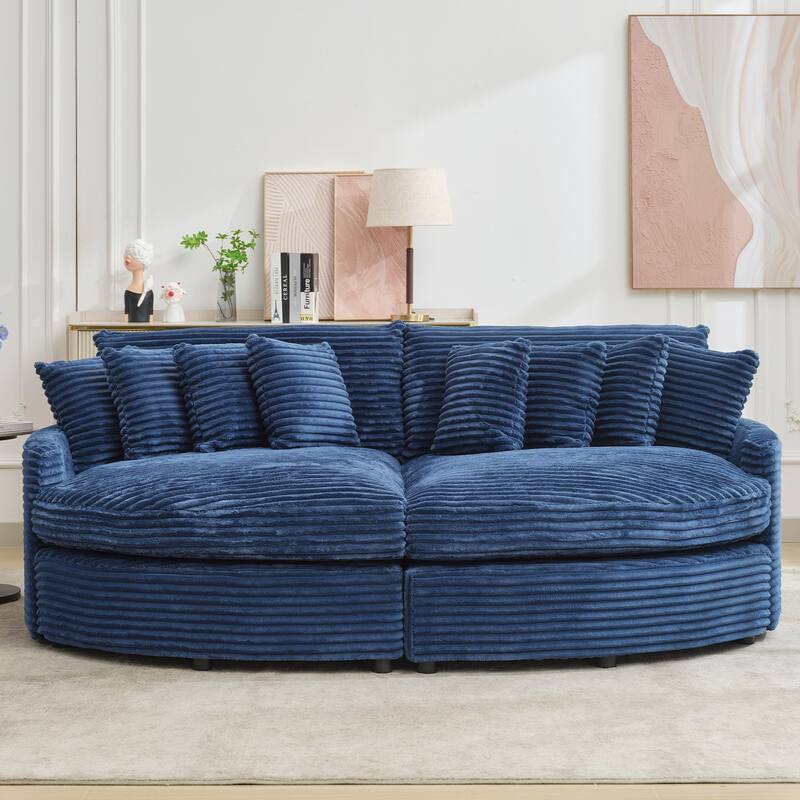 Oversized Fan-shaped Corduroy Couch, 2-piece Sectional Sofa with 4 & 8 Throw Pillows