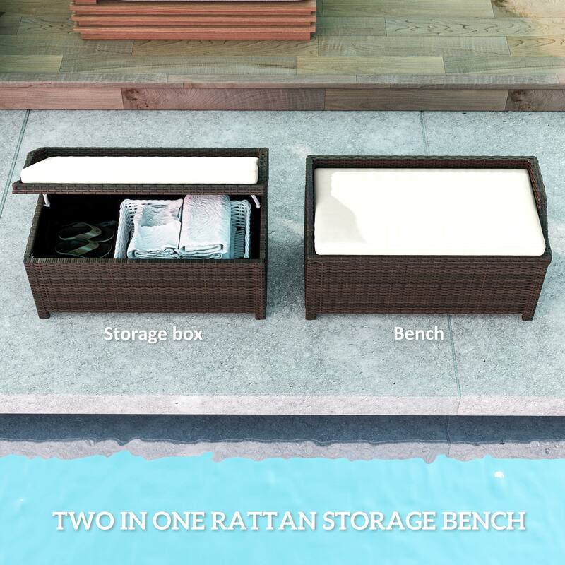2-in-1 Storage Bench with Plush Cushion, Aluminum Frame & Handles - 40.25" W x 20" D x 20.5" H