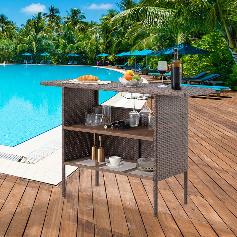 AVAWING Patio PE Wicker Bar Table Rattan Bar Counter Table
