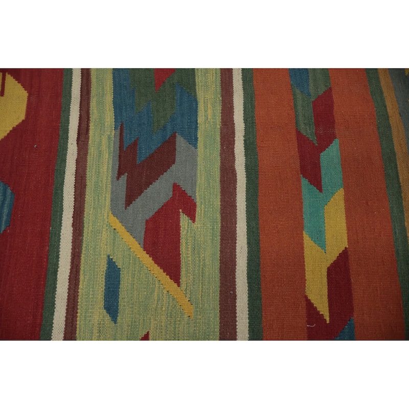 Hand Woven Oriental 100% Wool Carpet Southwestern Tribal Multi-Colored Kilim Area Rug - 13' 2'' X 9' 7''