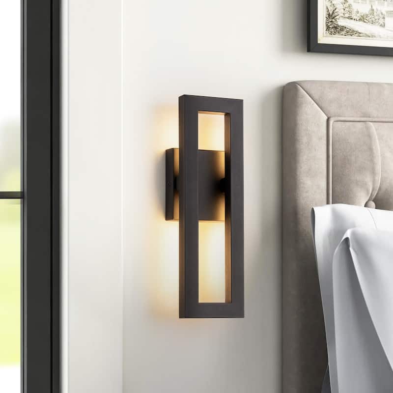 14 in. Industrial Aluminum Square Outdoor Wall Light Integrated LED 3000K Waterproof Lantern Wall Sconce