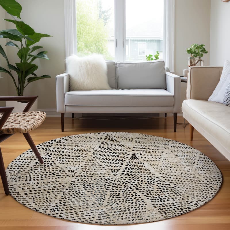 Machine Washable Indoor/ Outdoor Chantille Modern Diamonds Rug - Beige - 8' x 8'