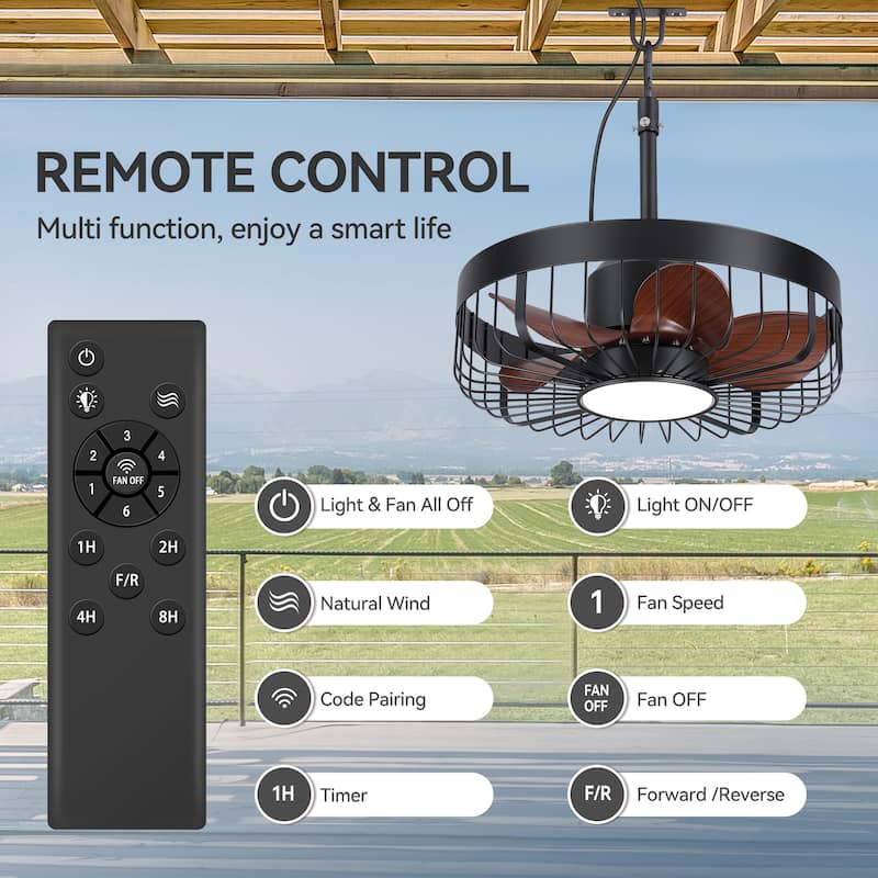 19" Waterproof Plug-in Outdoor Ceiling Fan with Light and Remote(5-Blade)