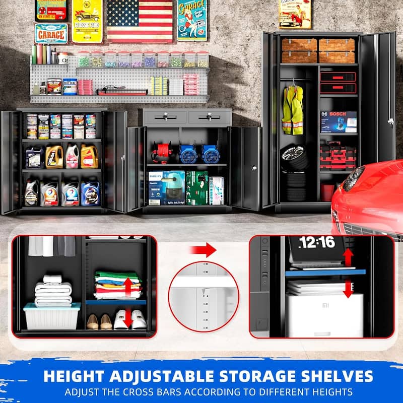 72" Lockable Metal Wardrobe Armoire Closest Storage Cabinet with Adjustable Shelves and Hanging Rod