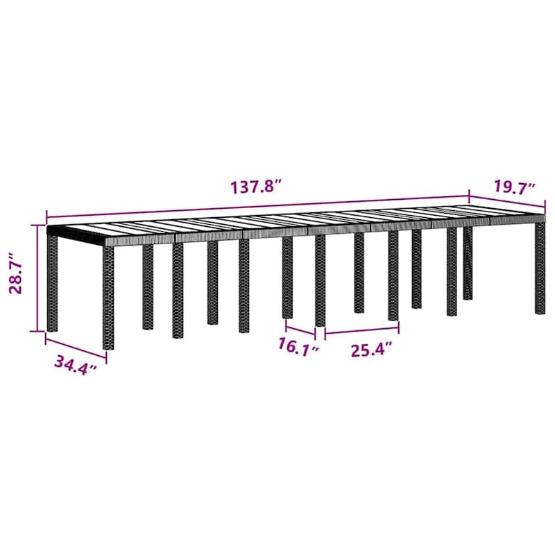 vidaXL Garden Dining Set 1315 pcs Anthracite/Brown Polt rattan - 350 x 100 x 73 cm