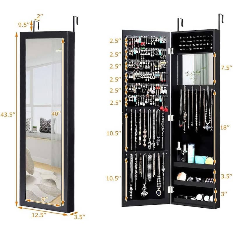 2-in-1 Wall or Door Mounted Jewelry Organizer Full Length Mirror - 3.5"D x 12.5"W x 43.5"H