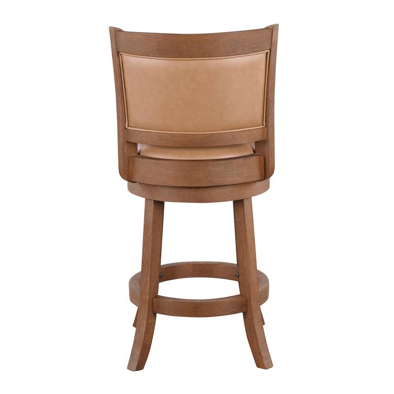 Haley Swivel Barstool Chair, Brown Faux Leather, Wire Brush Finish
