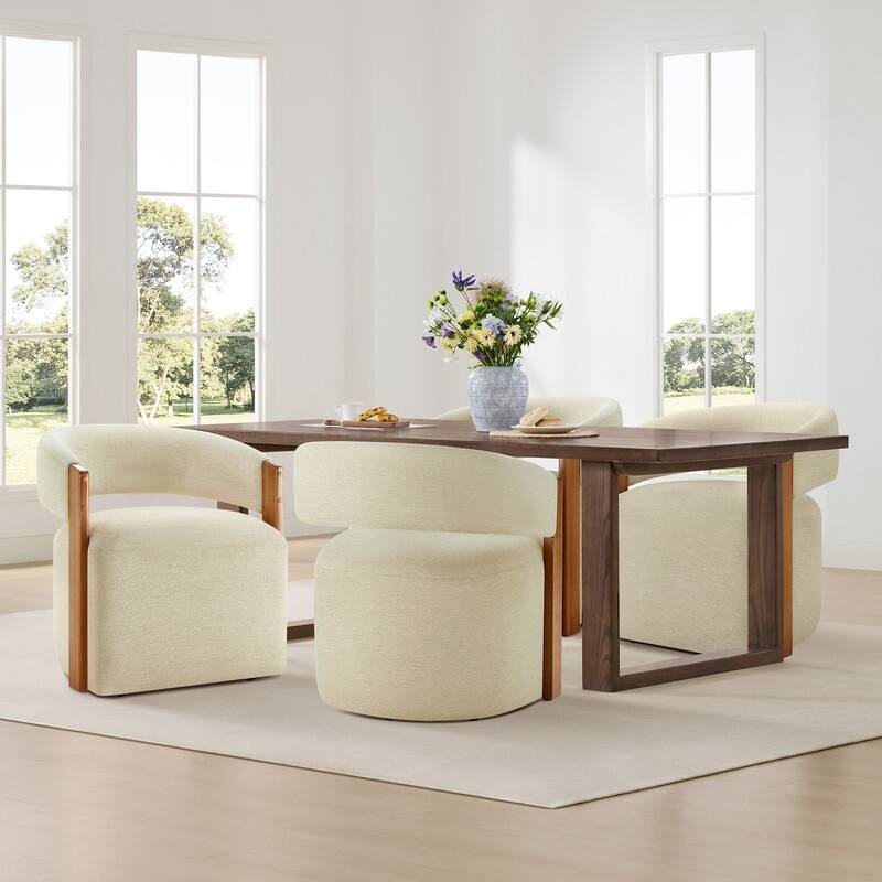 Spruce & Spring Nova Modern Upholstered Dining Chair with Casters & Wood Armrests
