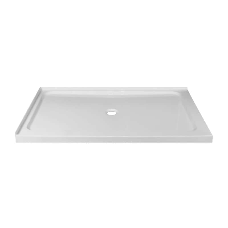 Fine Fixtures Double Threshold Acrylic Shower Base - Non-Slip Textured Surface Shower Floor Pan in White - 60 x 36 Left Hand Flange