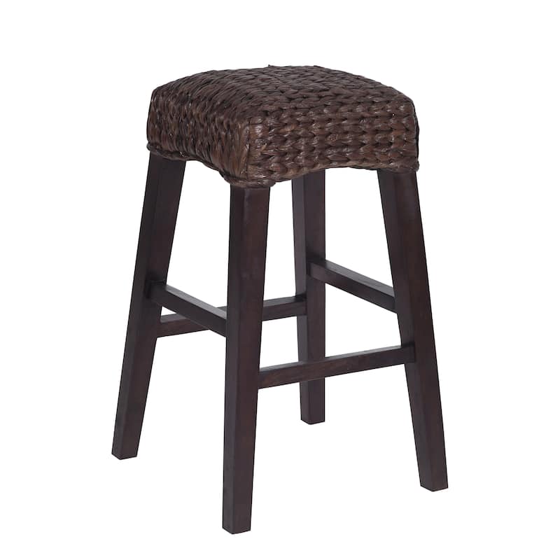 Swayze Rustic Bohemian Hyacinth/Wood Backless Bar Stool, by JONATHAN Y
