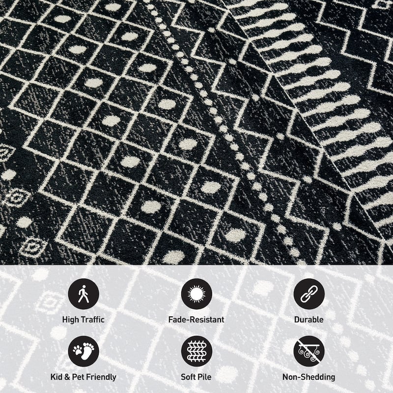 Bohemian Trellis Black Ivory Gray Area Rug, Stylish for Any Room