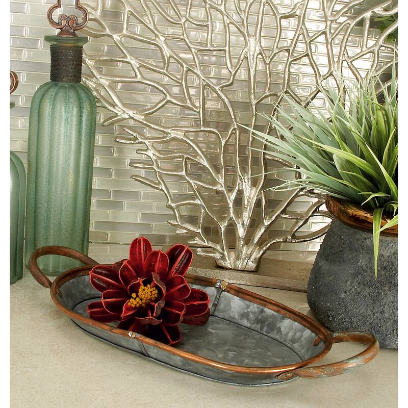 Metal Galvanized Tray - Set of 3 Gray - Roche River Decor - 10"W x 28"L x 1"H