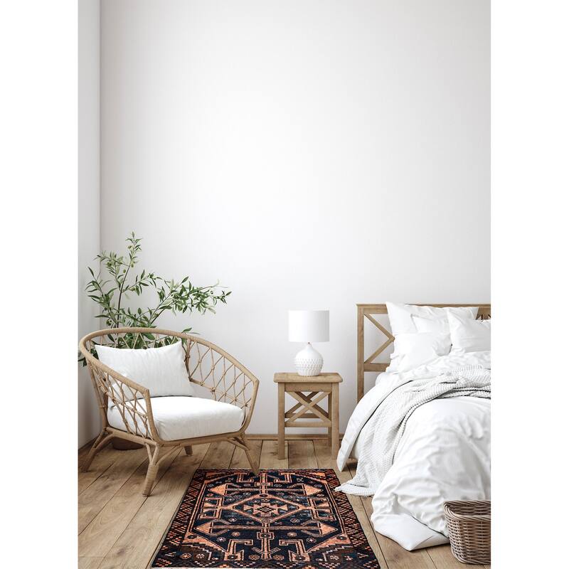 ECARPETGALLERY Hand-knotted Melis Vintage Navy Wool Rug - 4'2 x 5'8