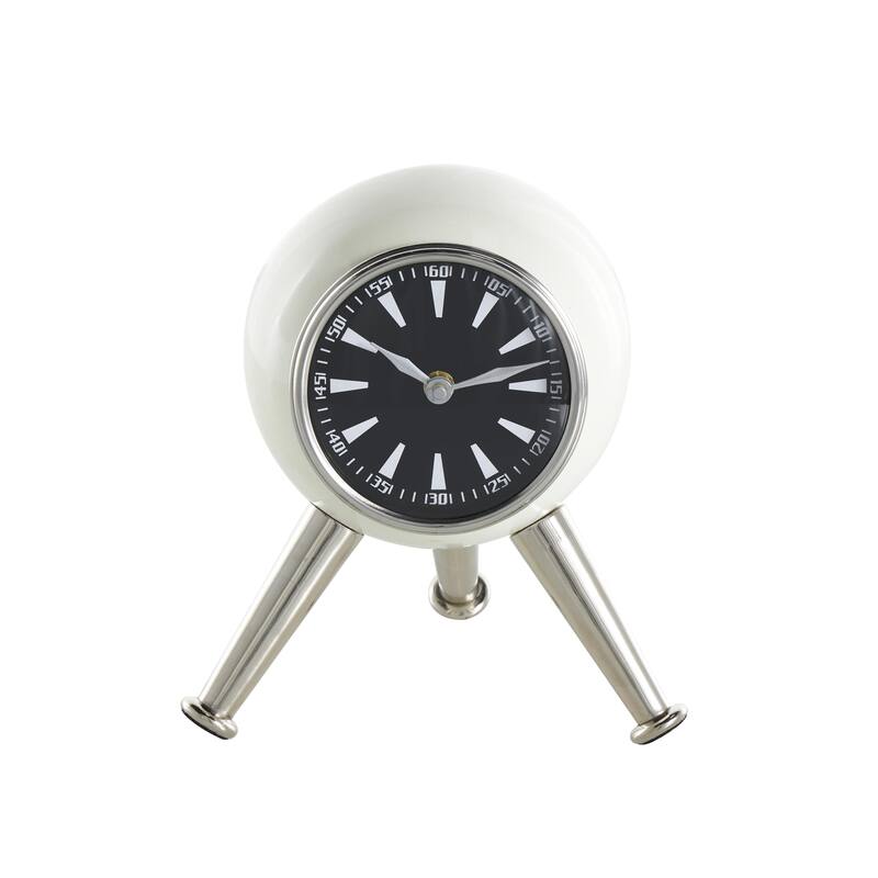 Aluminum Metal Orb Decorative Clock with White or Black Clockface and Gold Tripod Legs - Black or Silver - Roche River Decor