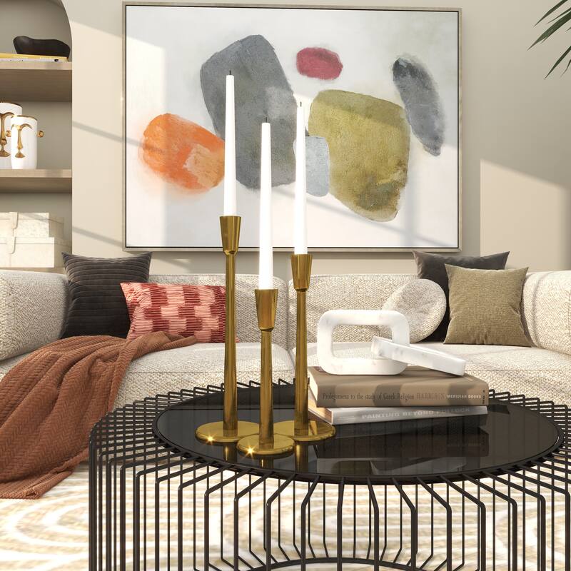 Aluminum Metal Slim Candle Holder with Round Bases - Set of 3 Gold - Roche River Decor