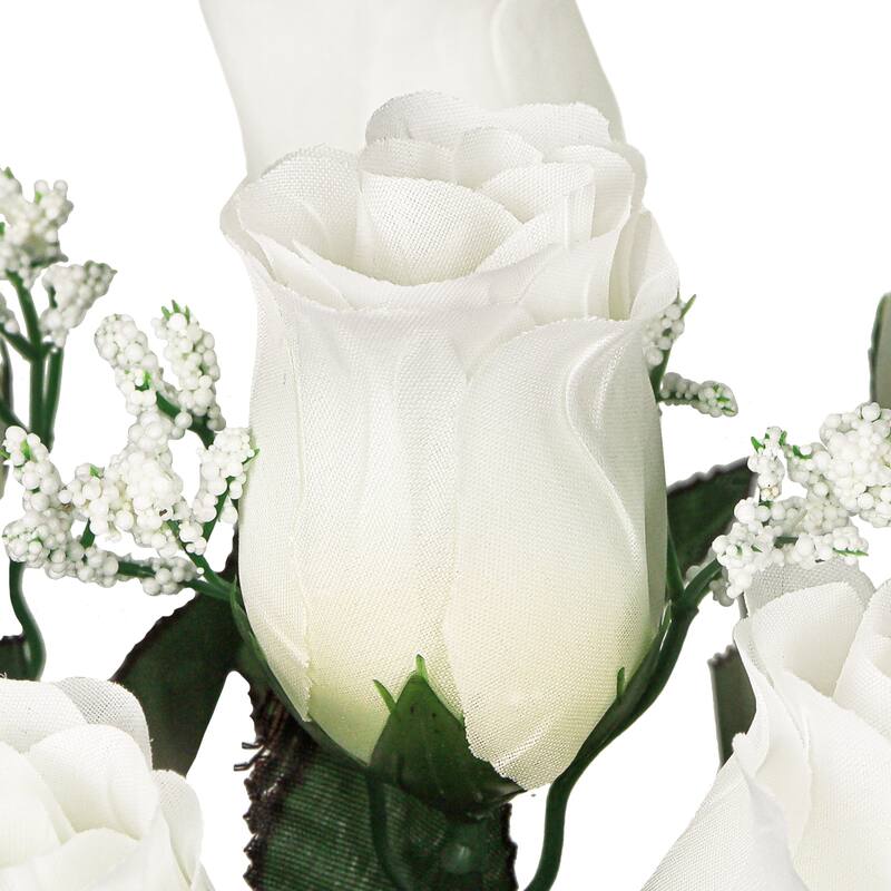 Set of 12 Cream White Artificial Rose Bud Flower Stem Bush Bouquet 14in - 14" L x 6" W x 6" DP