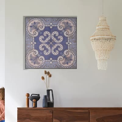Lina 48 Inch Bordered Wall Art Tile, Square, Floral Mandala, Blue, Ivory