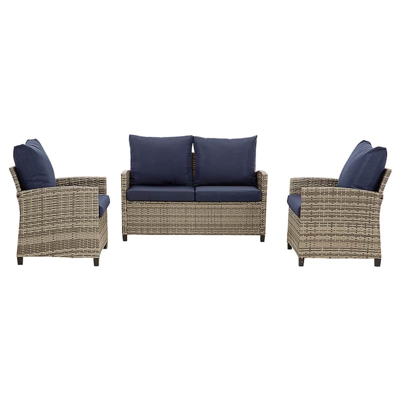 4-Piece Outdoor Wicker Patio Seating Sofa, 1 Love-seat and 2 Single Sofa