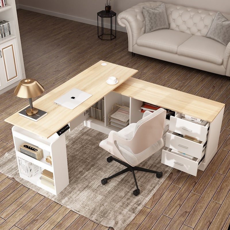 Height-Adjustable Ergonomic Workstation Home Office Desk with Storage