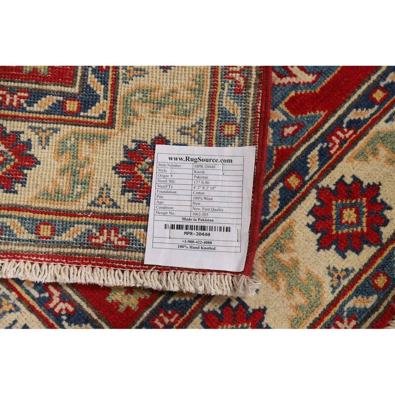 Red Kazak Accent Rug Hand-Knotted Geometric Wool Carpet - 2'10"x 4'2"