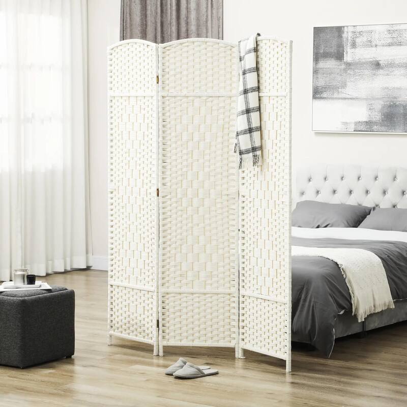 White Wood 3-Panel Room Divider, 6ft Privacy Folding, Home Office